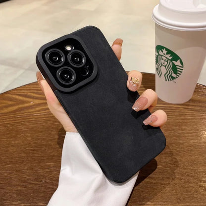 Matte Leather Silicone iPhone Case with Lens Protection