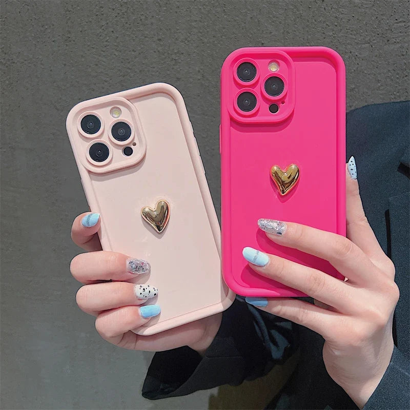 3D Gold Heart Silicone iPhone Case – iPhone 17, 16, 15, 14, 13, 12, 11, SE, 8 & 7