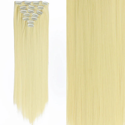 Clip-In Hair Extensions 7pcs 16 Clips Wavy Synthetic 24 Inch