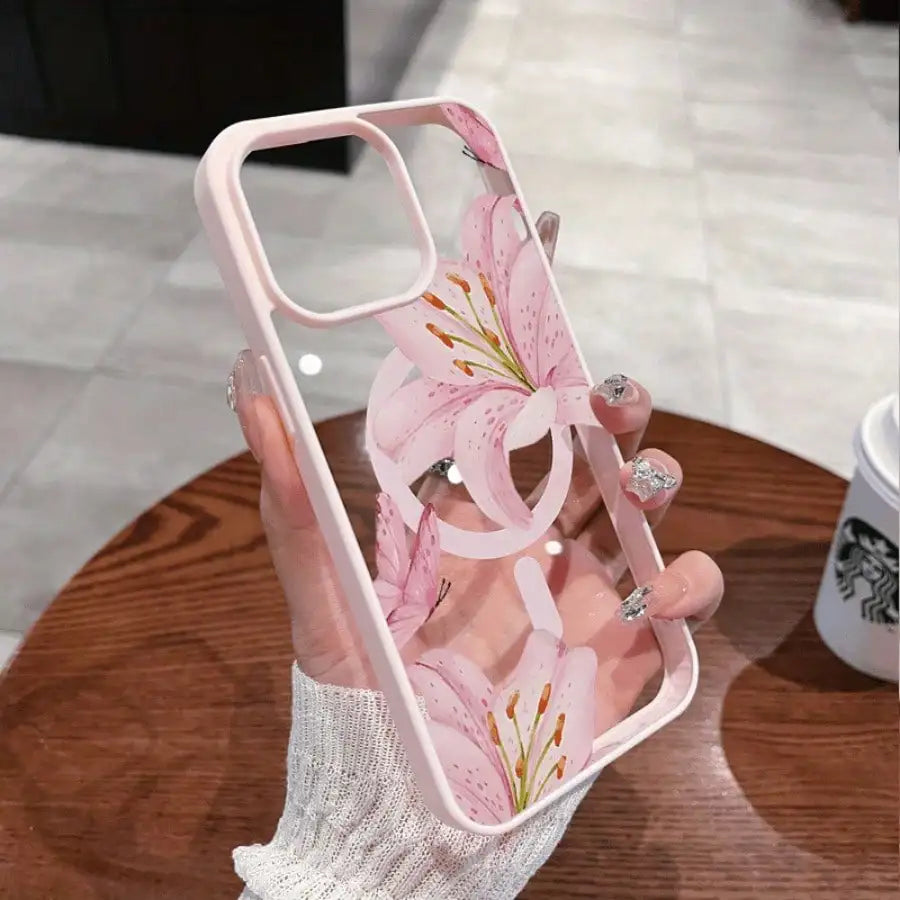 Pink Lily Magnetic iPhone Case – Floral MagSafe Cover