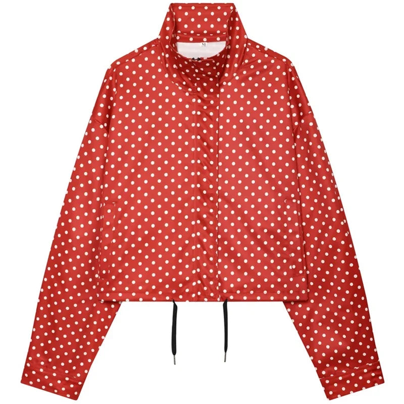 Polka Dot Bomber Jacket & Shorts Set – Women's Oversized Outerwear