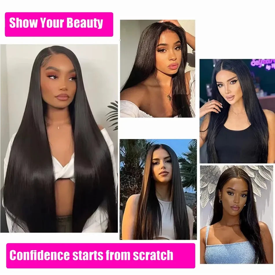Straight Human Hair Lace Front Wig – 13x4 HD Lace, 180%-250% Density, 18-40 Inches