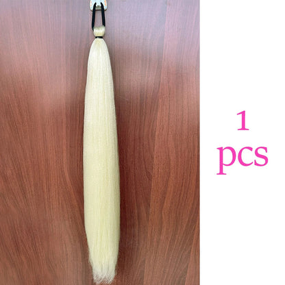 Long Straight Ponytail Extension 2pcs – Synthetic Hair with Rubber Band