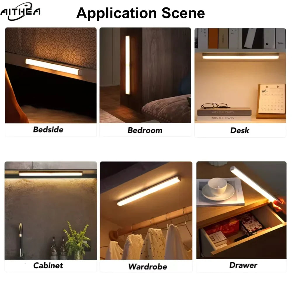 Motion Sensor LED Cabinet Light USB Rechargeable Magnetic Wireless 3 Color Modes