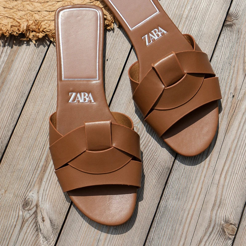 Women's Flat Slide Sandals – Woven Strap Open Toe