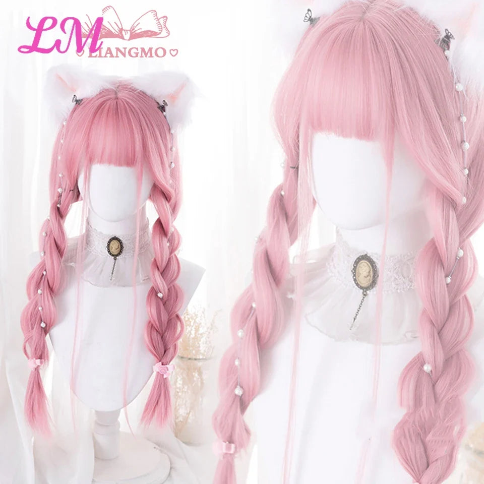 Cosplay Wig with Bangs – Long Straight Synthetic Hair 24 Inch
