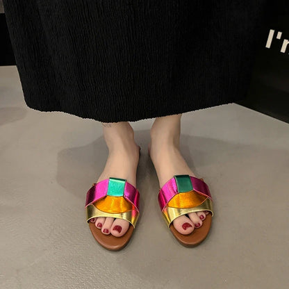 Women's Flat Slide Sandals – Woven Strap Open Toe