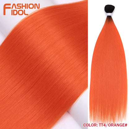 Bone Straight Hair Extensions Synthetic Bundles 24-36 Inch Multi-Color