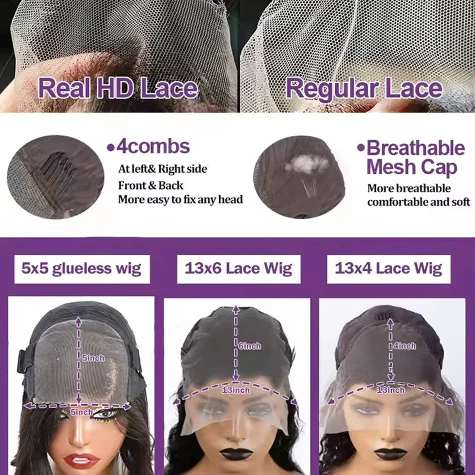 Straight Human Hair Lace Front Wig – 13x4 HD Lace, 180%-250% Density, 18-40 Inches