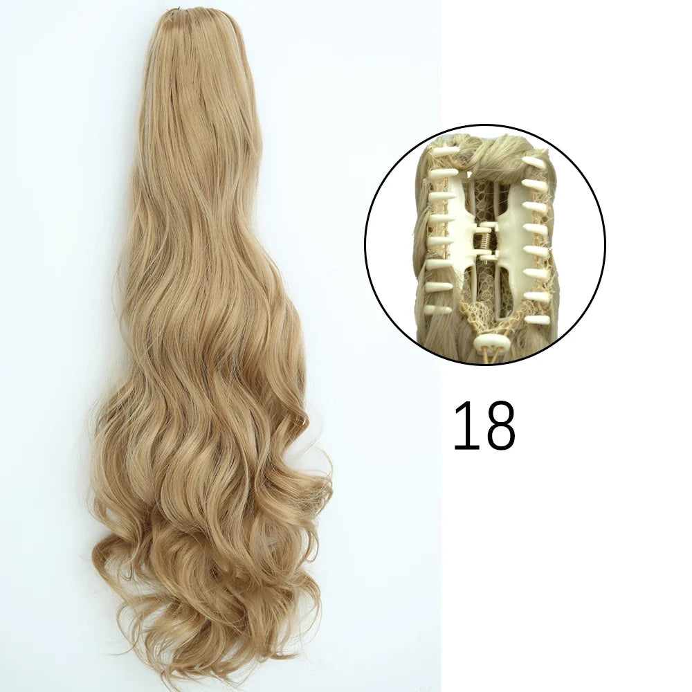 Claw Clip Ponytail Extension 24 Inch Wavy Synthetic Hair Heat Resistant