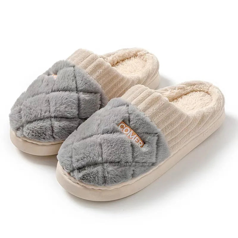 Plush Indoor Slippers – Quilted Faux Fur Anti-Slip Winter House Shoes