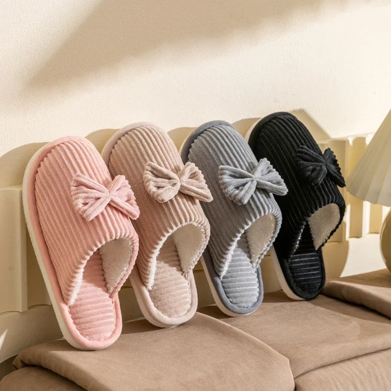 Women's Bow Slippers – Soft Warm Indoor House Shoes