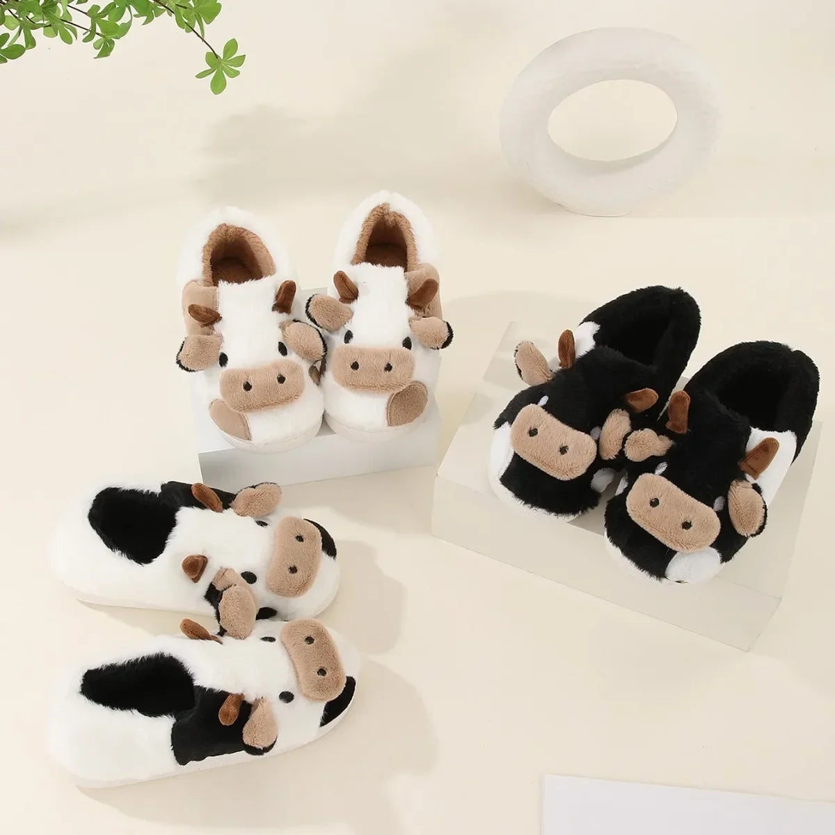 Cow Plush Slippers – Cute 3D Animal House Shoes for Women & Men