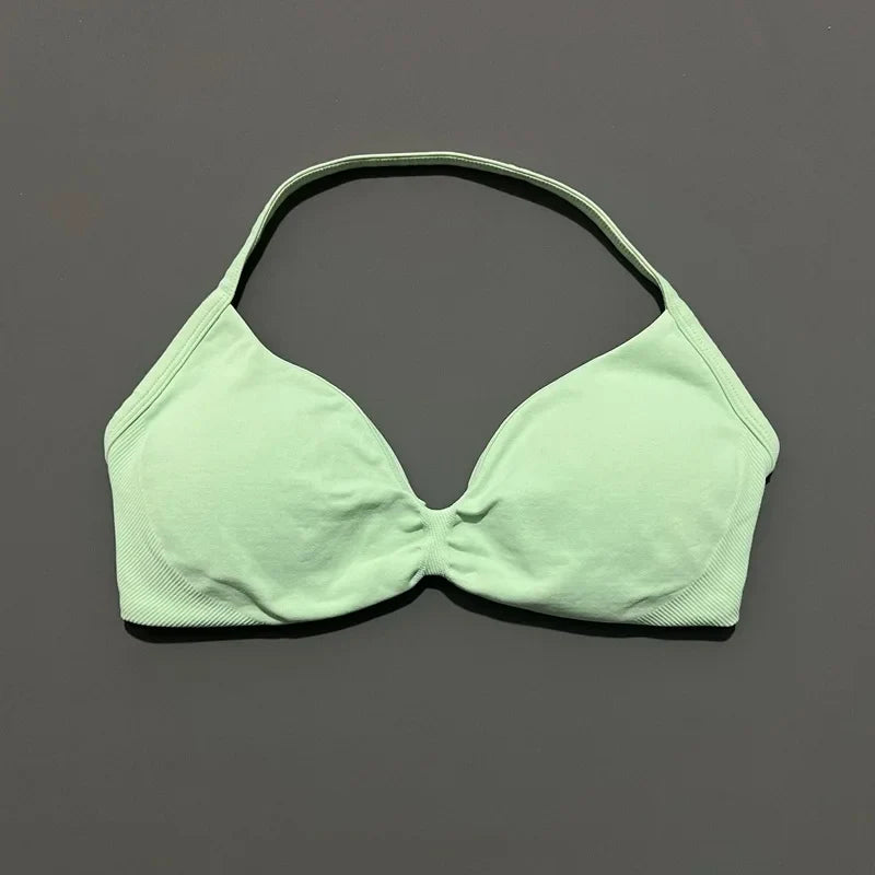 Women's Strappy Sports Bra – Padded Push-Up Gym Top