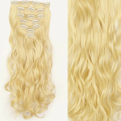 Clip-In Hair Extensions 7pcs 16 Clips Wavy Synthetic 24 Inch