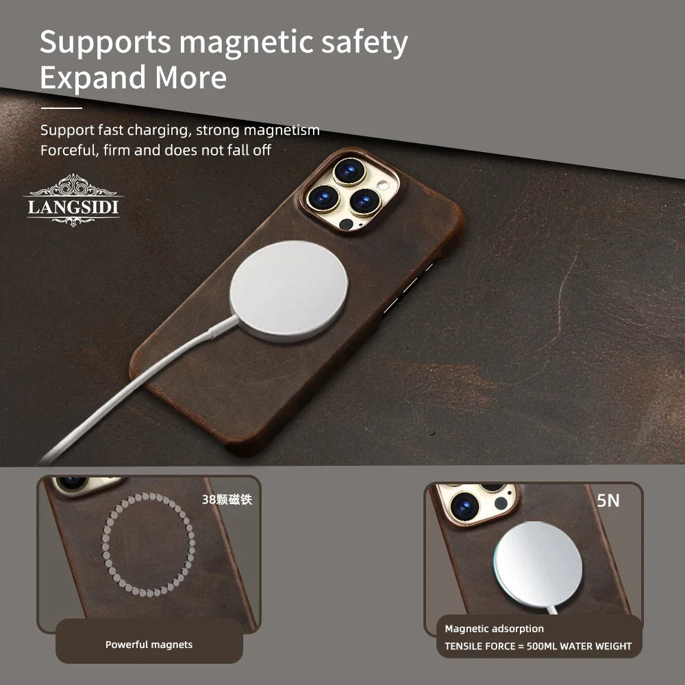 Genuine Leather MagSafe iPhone Case - Full Grain Cowhide, iPhone 15-16 Series