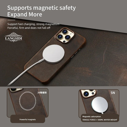 Genuine Leather MagSafe iPhone Case - Full Grain Cowhide, iPhone 15-16 Series