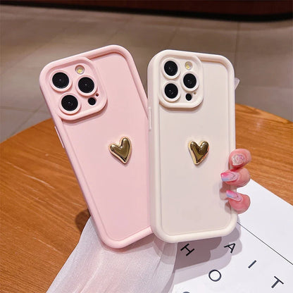 3D Gold Heart Silicone iPhone Case – iPhone 17, 16, 15, 14, 13, 12, 11, SE, 8 & 7