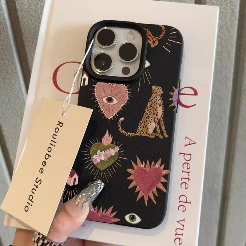 Leopard Evil Eye iPhone Case – Aesthetic Boho Silicone Cover