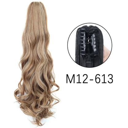 Claw Clip Ponytail Extension 24 Inch Wavy Synthetic Hair Heat Resistant