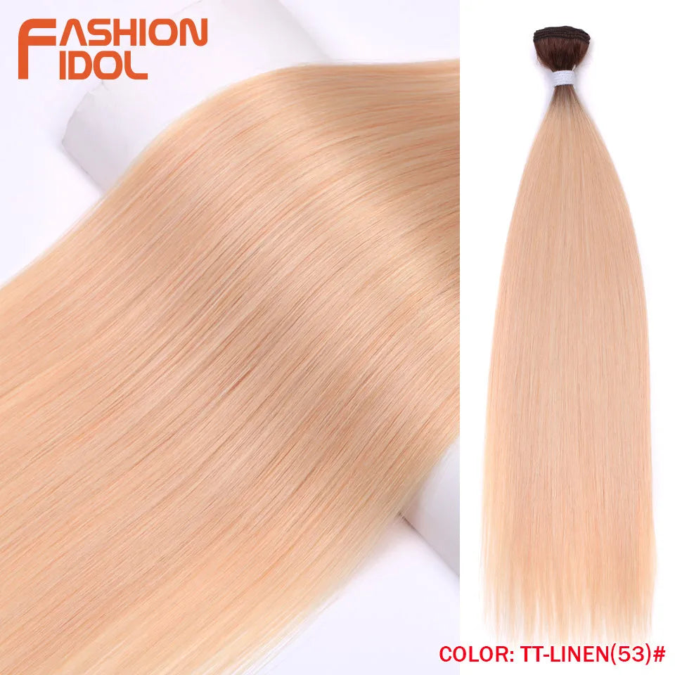 Bone Straight Hair Extensions Synthetic Bundles 24-36 Inch Multi-Color