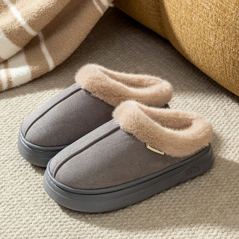 Fuzzy Winter Slippers – Plush Faux-Fur Thick-Sole Anti-Slip Home Shoes