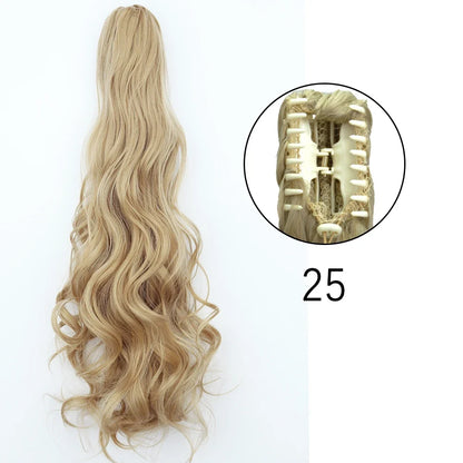 Claw Clip Ponytail Extension 24 Inch Wavy Synthetic Hair Heat Resistant