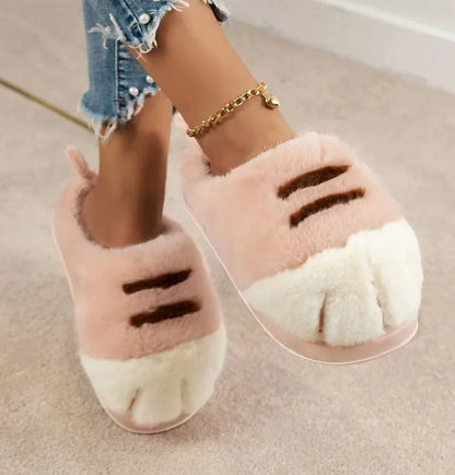 Cat Paw Fuzzy Slippers for Women – Cute Plush Non-Slip House Shoes