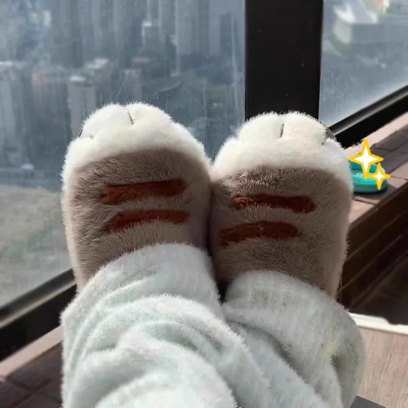 Cat Paw Fuzzy Slippers for Women – Cute Plush Non-Slip House Shoes