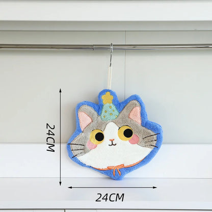 Cute Cat Hand Towel – Coral Fleece Hanging Bathroom Towel