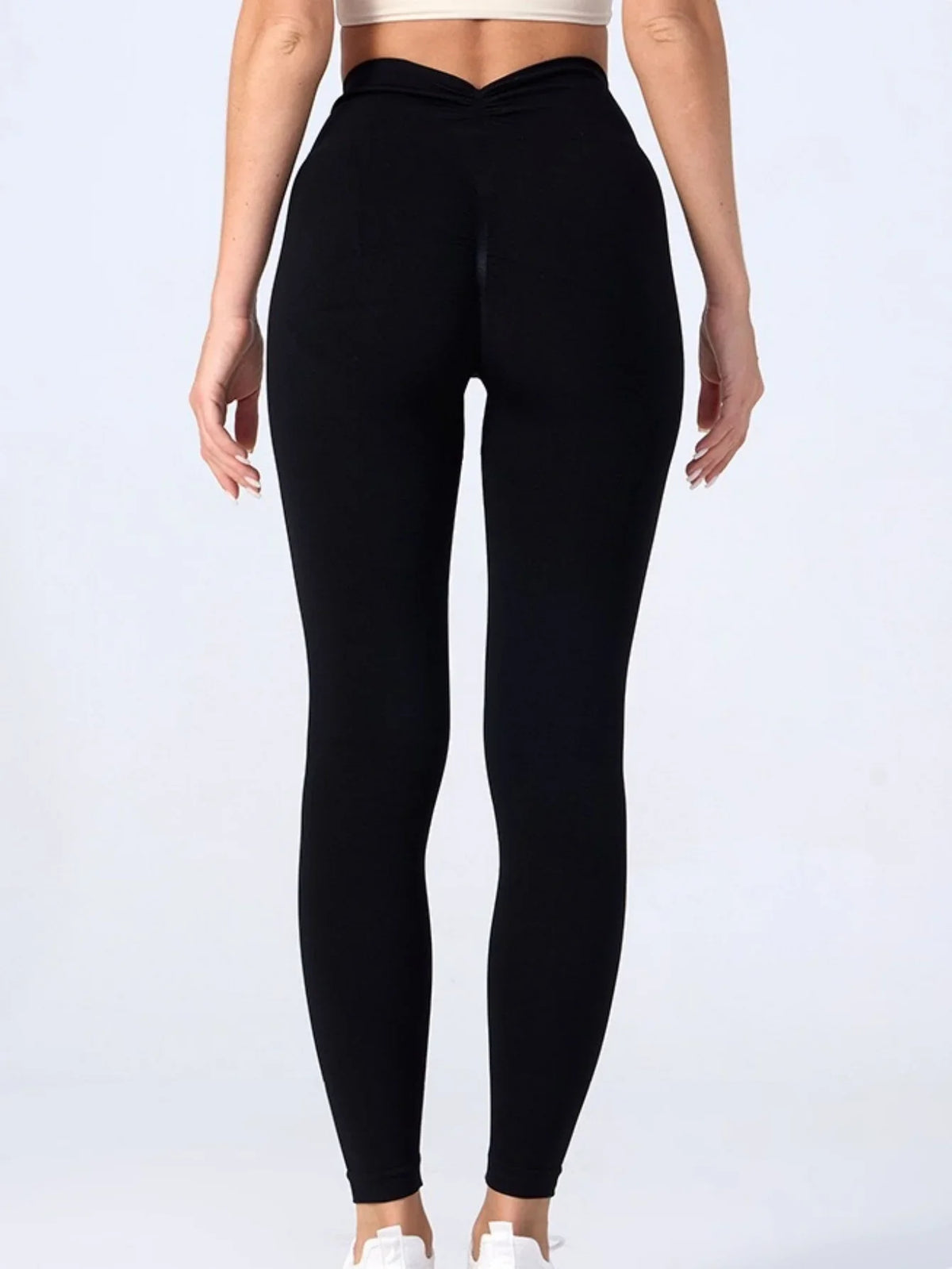 Seamless High-Waist Leggings – Peach Hip Lift V-Fold Fitness Pants