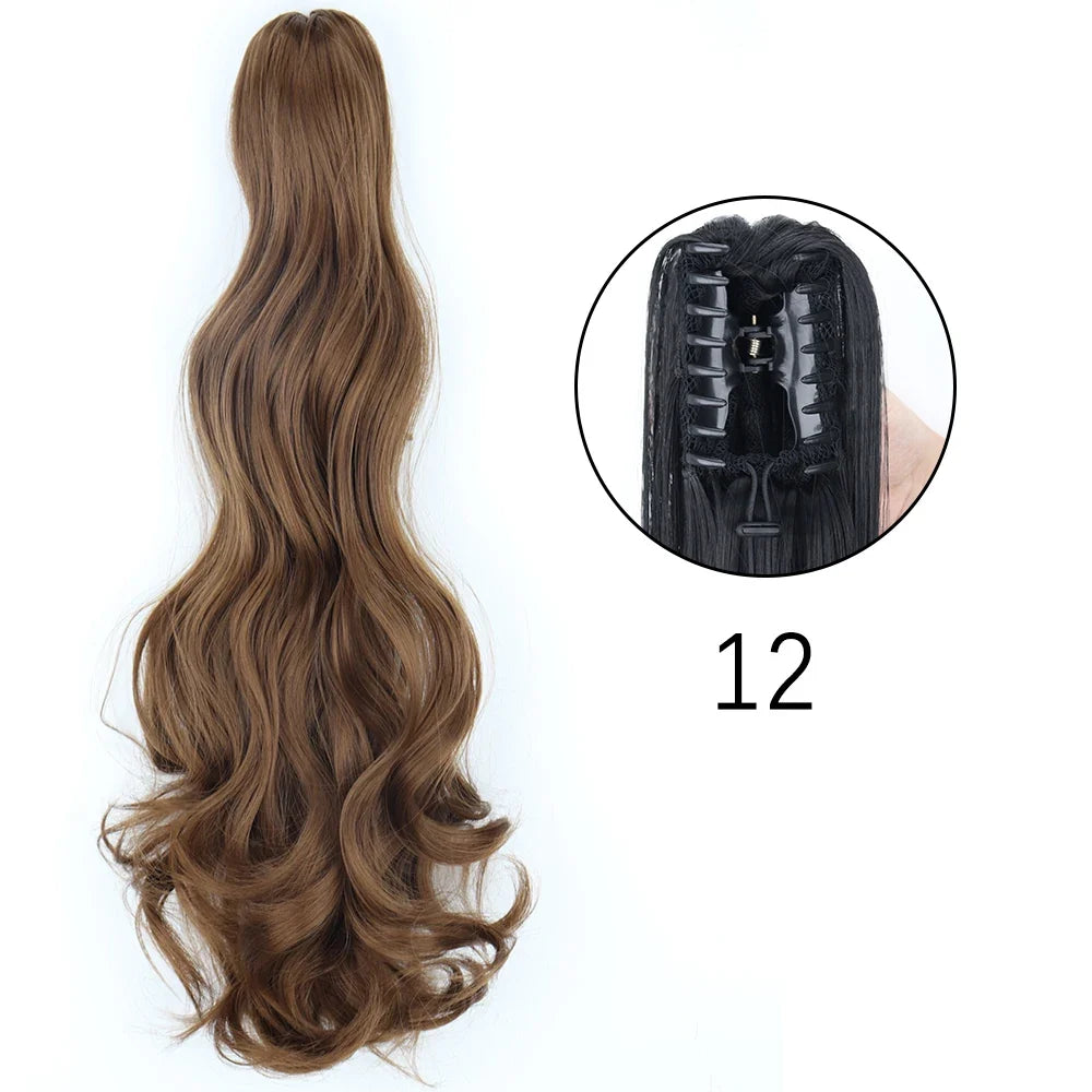 Claw Clip Ponytail Extension 24 Inch Wavy Synthetic Hair Heat Resistant