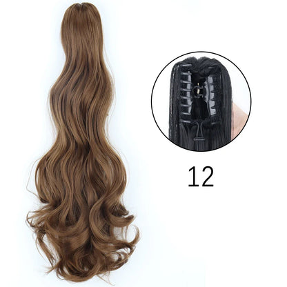 Claw Clip Ponytail Extension 24 Inch Wavy Synthetic Hair Heat Resistant