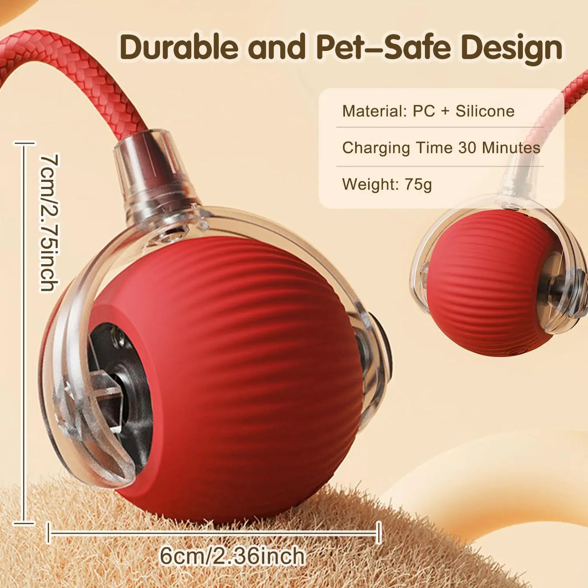 Interactive Cat Ball Toy – Automatic Rolling Ball with Plush Cover & Tail