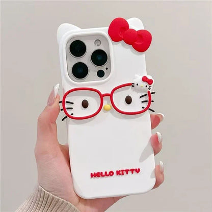 3D Hello Kitty Glasses Silicone iPhone Case – iPhone 4 to 17 Pro Max