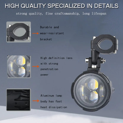 Motorcycle LED Fog Lights 100W Dual Spotlights with Wired Switch