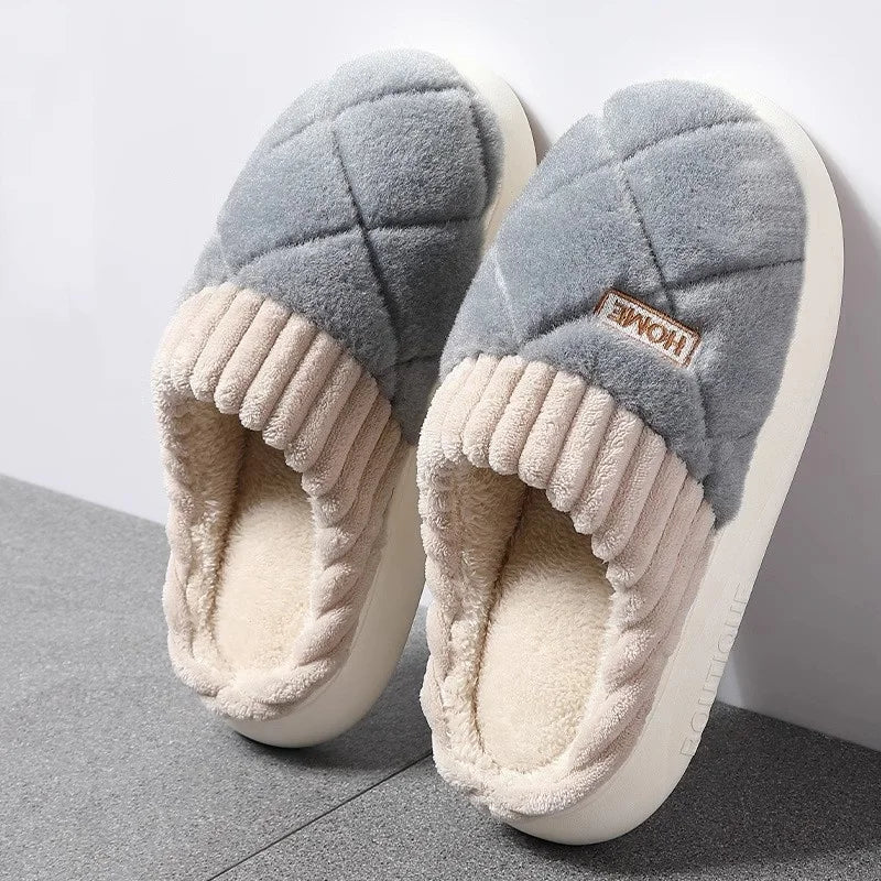 Plush Indoor Slippers – Quilted Faux Fur Anti-Slip Winter House Shoes
