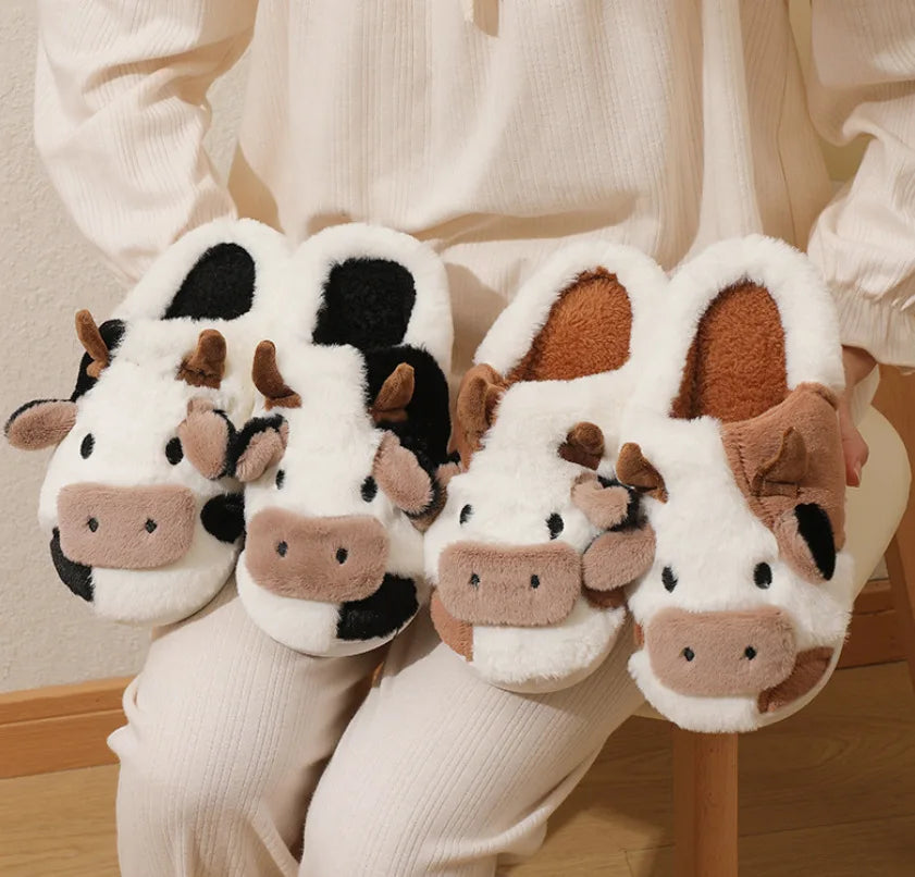 Cow Plush Slippers – Cute 3D Animal House Shoes for Women & Men