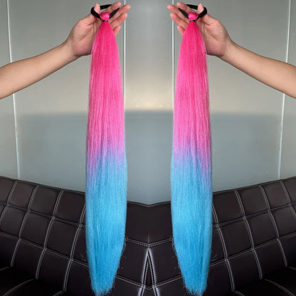 Long Straight Ponytail Extension 2pcs – Synthetic Hair with Rubber Band