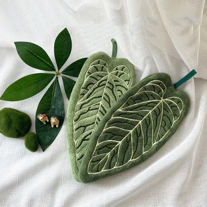 Plant Leaf Hand Towel – Absorbent Hanging Kitchen & Bathroom Towel