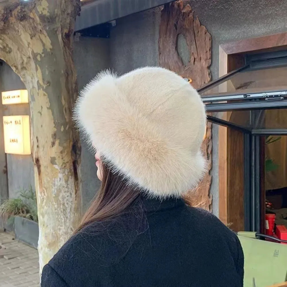 Fluffy Faux Fur Beret – Women's Winter Plush Bucket Hat