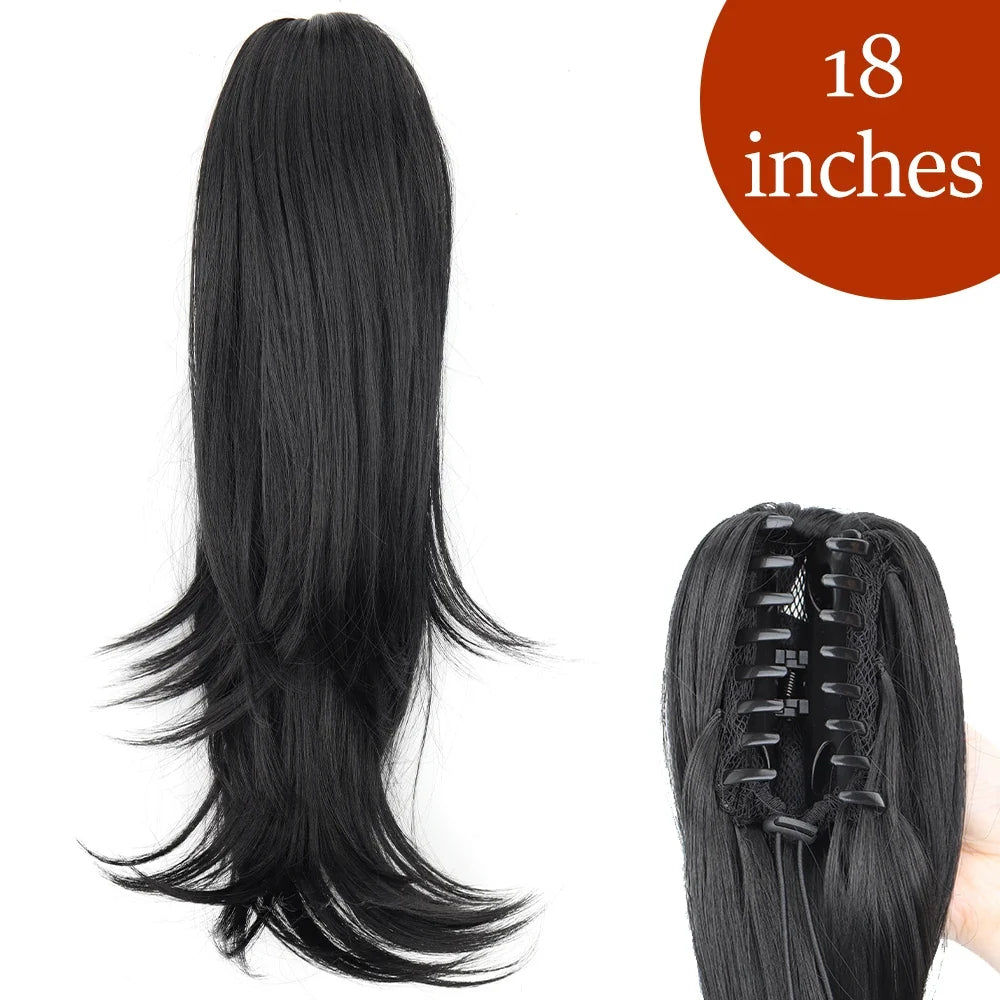 Claw Clip Ponytail Extension 24 Inch Wavy Synthetic Hair Heat Resistant