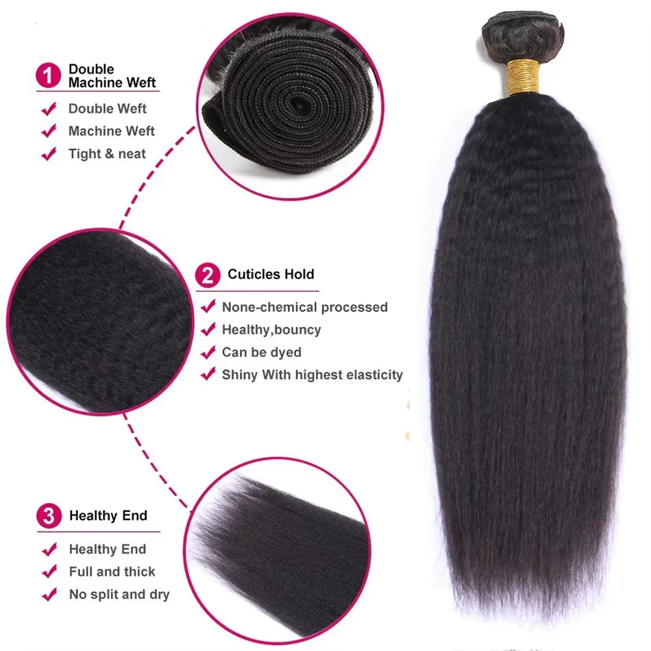 Kinky Straight Human Hair Bundles – Virgin Peruvian Remy Weave
