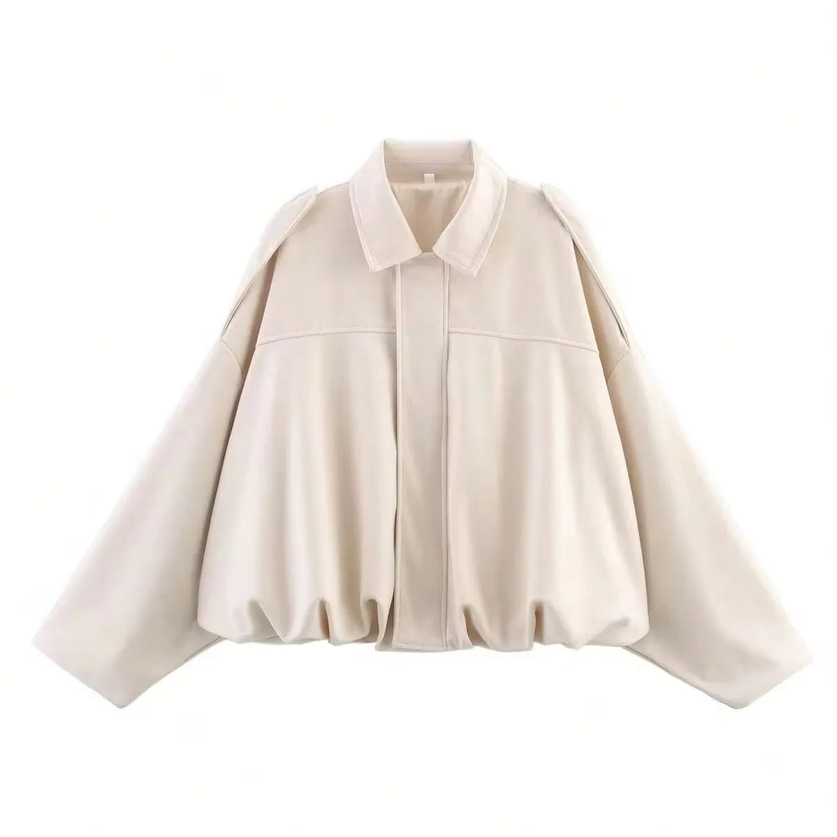 Women's Suede Bomber Jacket – Vintage Loose Zip-Up Coat with Lapel Collar