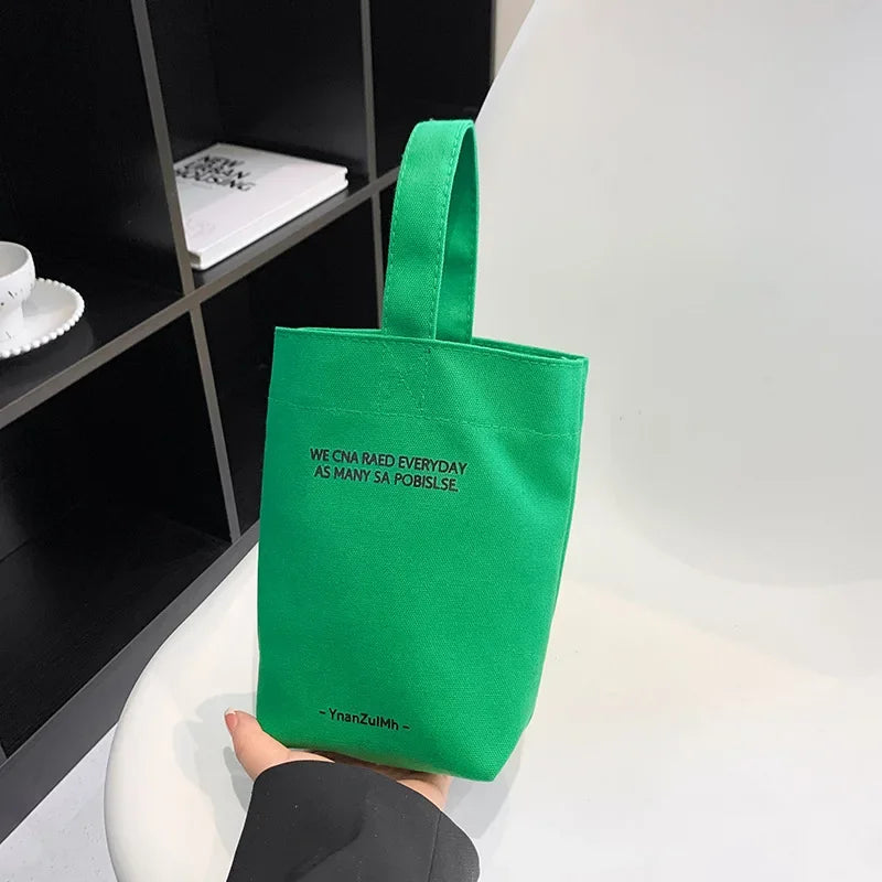 Canvas Tote Bag with Letter Print Casual Shoulder Handbag