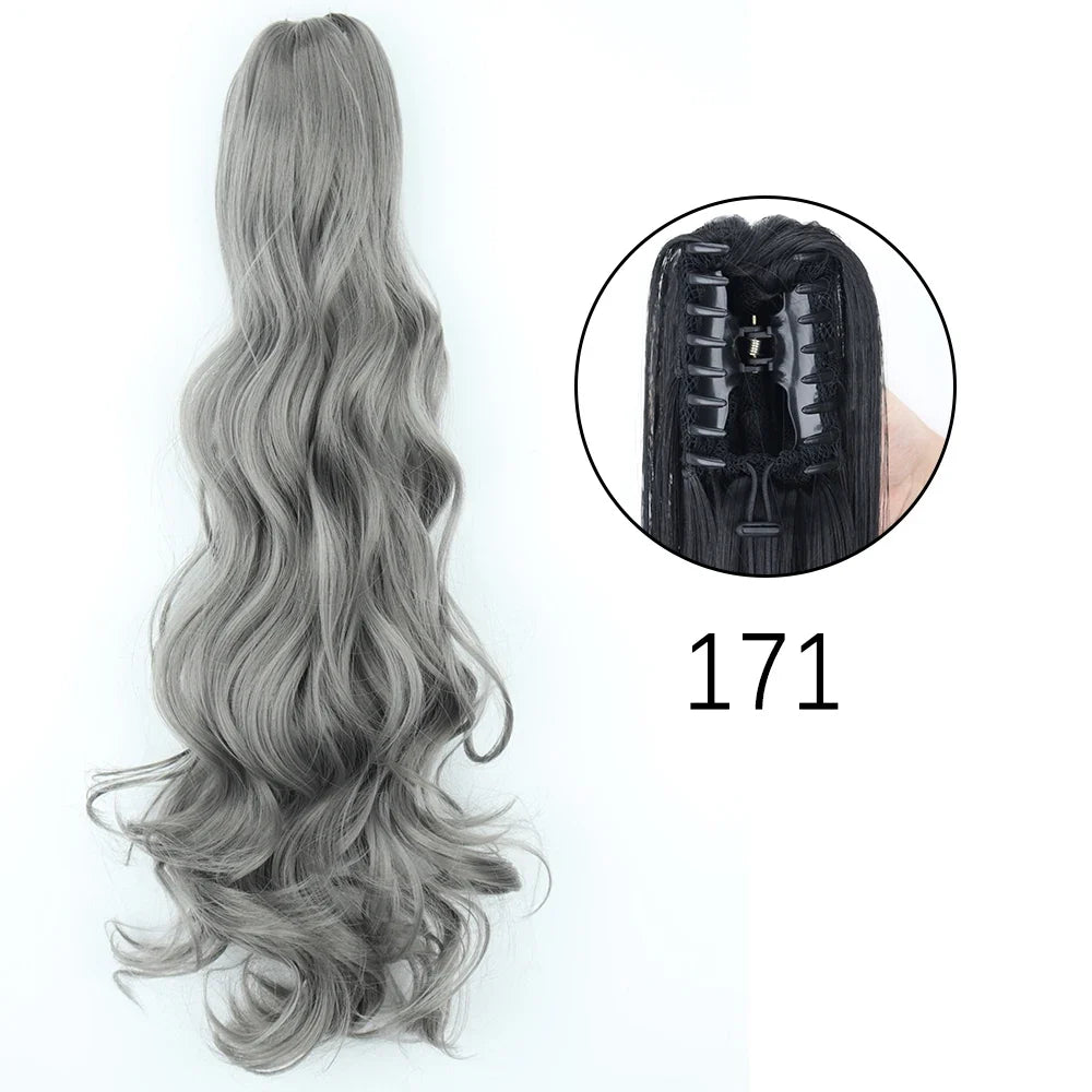 Claw Clip Ponytail Extension 24 Inch Wavy Synthetic Hair Heat Resistant
