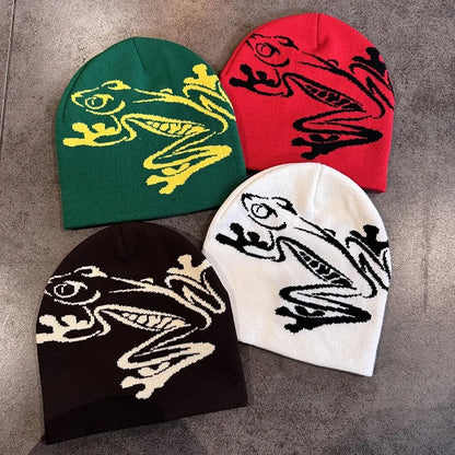 Tree Frog Print Beanie – Stretchy Knit Skull Cap