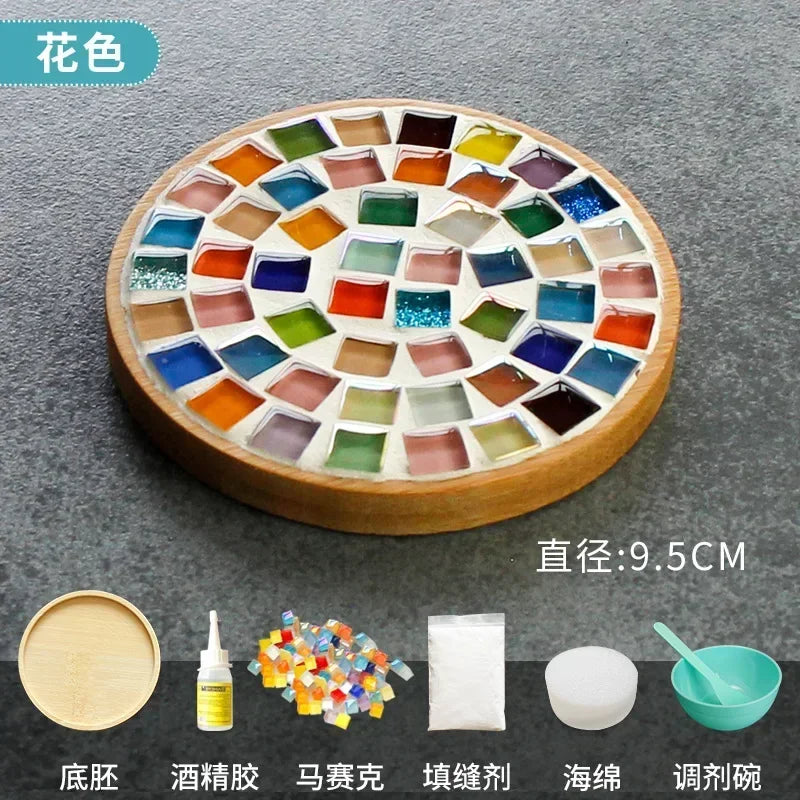 DIY Mosaic Coaster Kit – Handmade Bamboo Cup Mat with Glass Tiles
