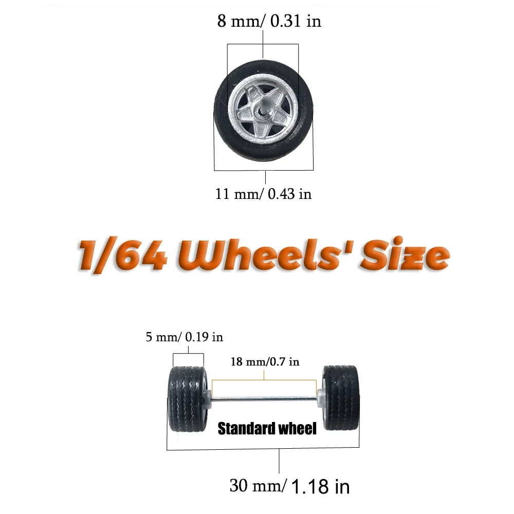 1:64 Scale Rubber Wheels Upgrade Set – 5 Cars (10 Wheels)