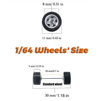 1:64 Scale Rubber Wheels Upgrade Set – 5 Cars (10 Wheels)